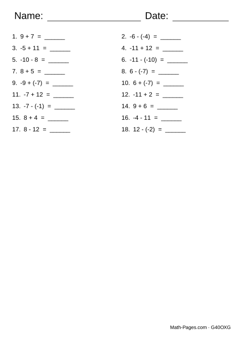 Sample page from Adding and Subtracting Integers