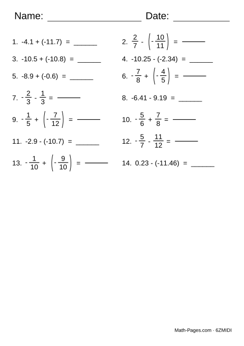 Sample page from Adding and Subtracting Rational Numbers