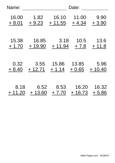 Sample page from Adding Decimals