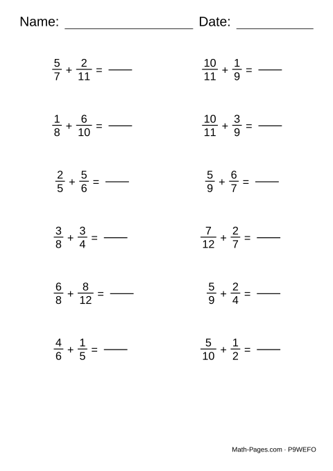 Sample page from Adding Fractions With Unlike Denominators