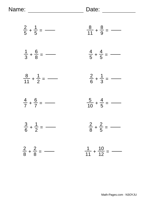 Sample page from Adding Fractions