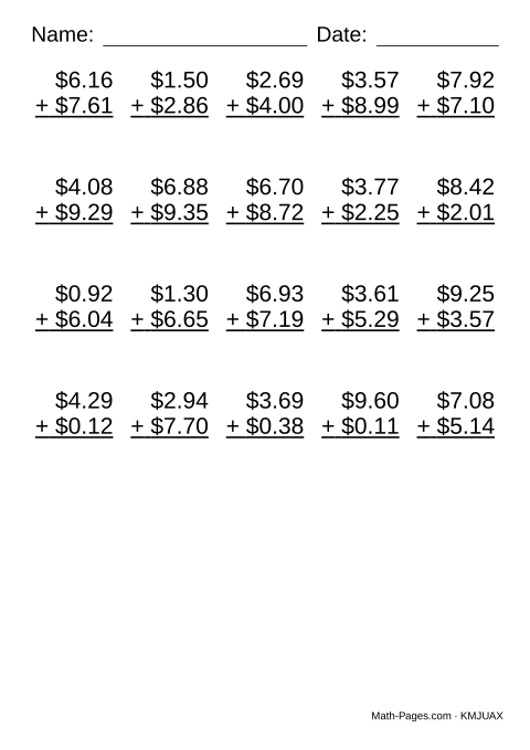 Sample page from Adding Money