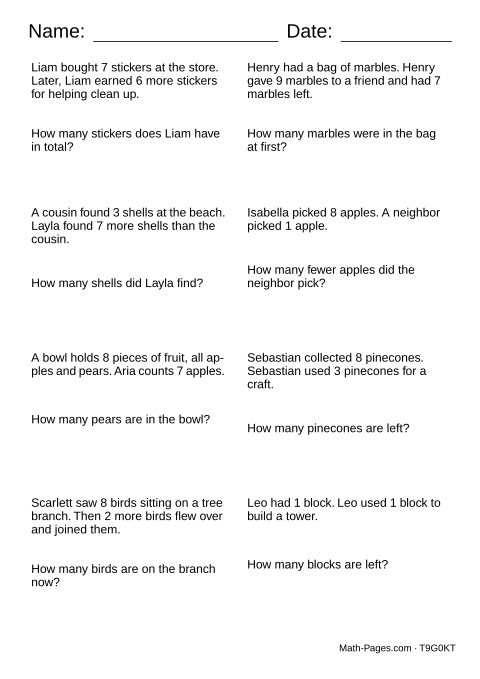 Sample page from Addition and Subtraction Word Problems