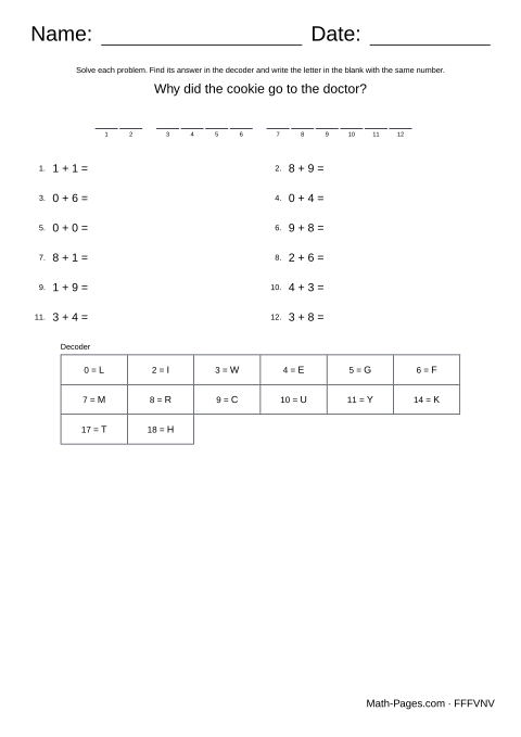 Sample page from Addition Math Riddles