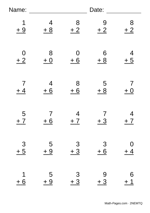Sample page from Addition Worksheets