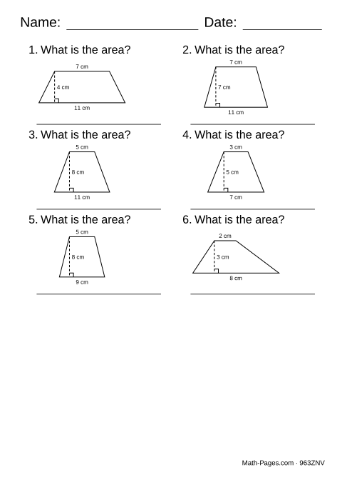 Sample page from Area of Trapezoids Worksheets