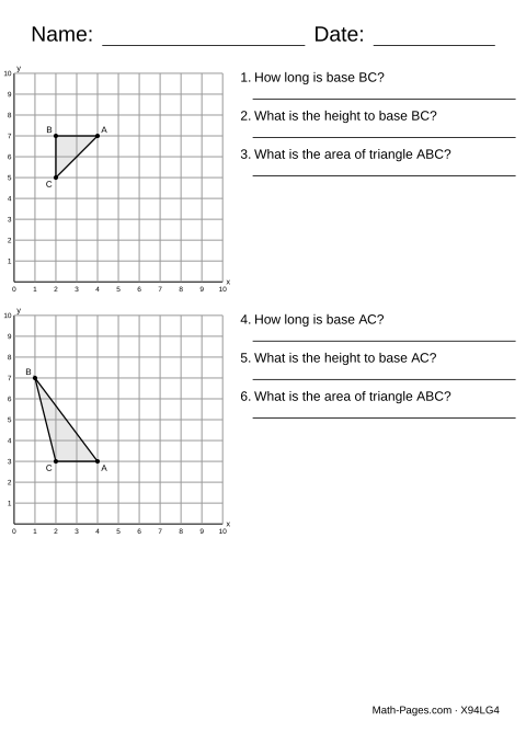 Sample page from Area of Triangles Worksheets