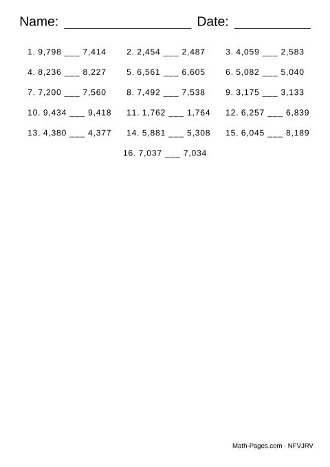 Sample page from Comparing Numbers Worksheets