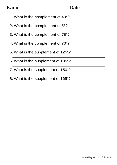 Sample page from Complementary and Supplementary Angles