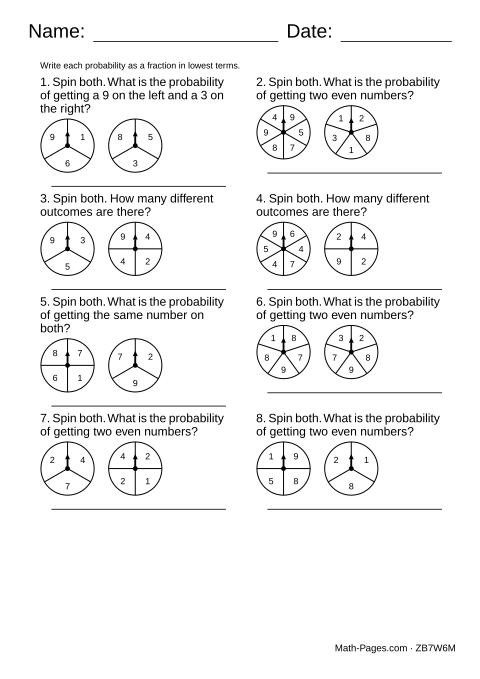 Sample page from Compound Probability Worksheets