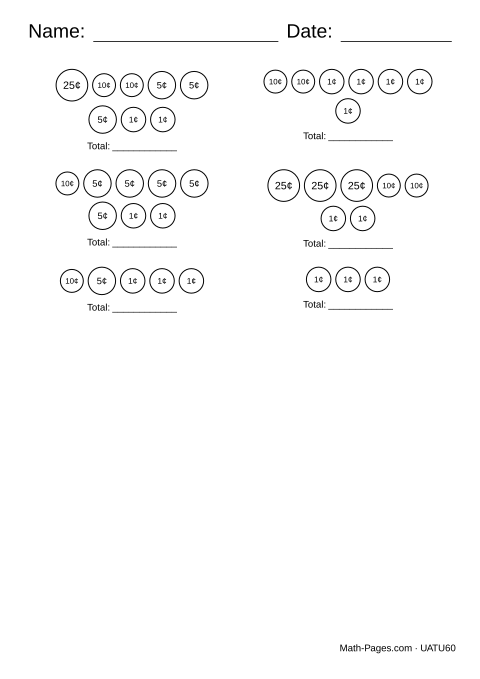Sample page from Counting Money Worksheets