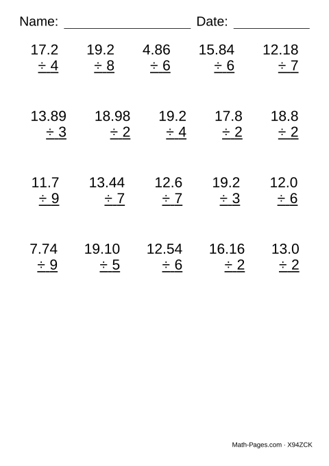 Sample page from Dividing Decimals