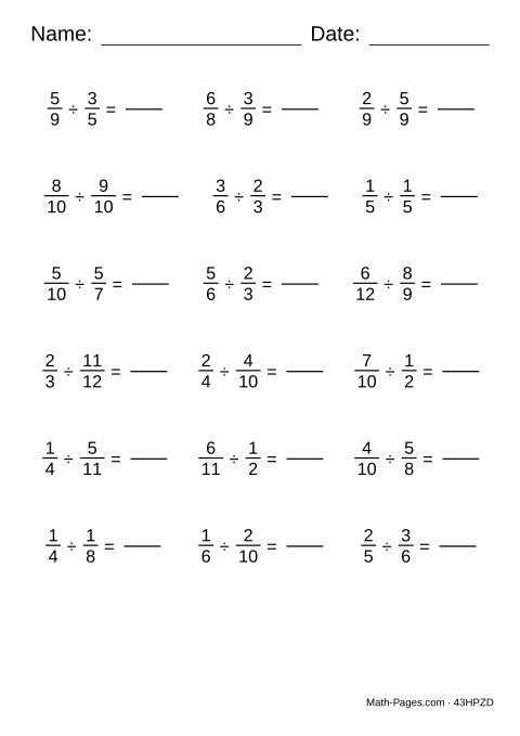 Sample page from Dividing Fractions