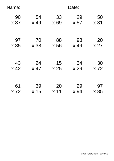 Sample page from Double Digit Multiplication