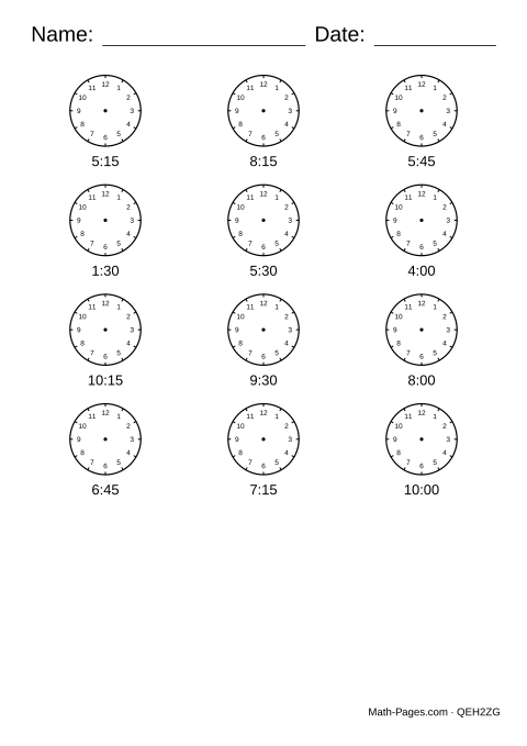 Sample page from Draw the Hands on the Clock