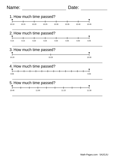 Sample page from Elapsed Time on a Number Line