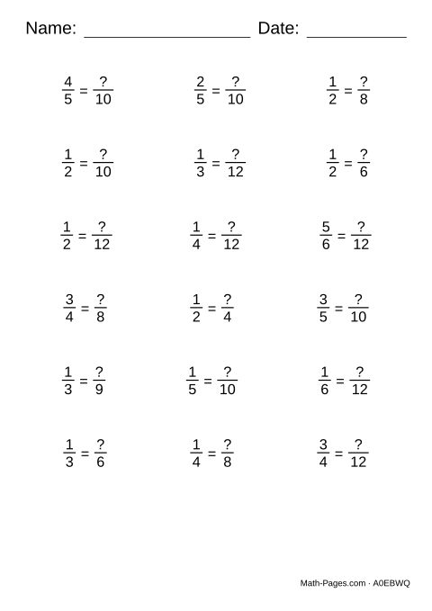 Sample page from Equivalent Fractions Worksheets