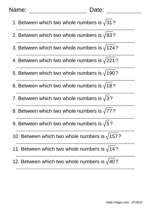Sample page from Estimating Square Roots