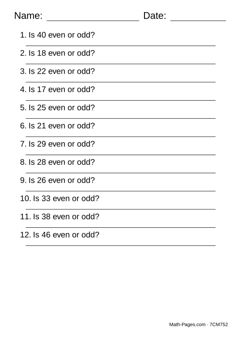 Sample page from Even and Odd Numbers Worksheets