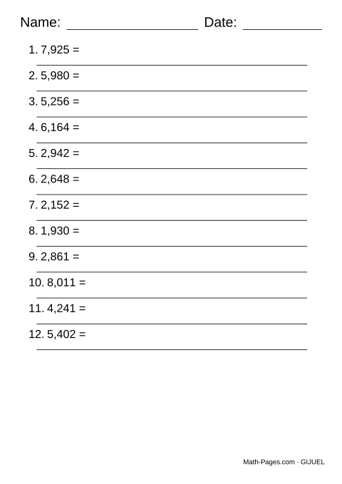 Sample page from Expanded Form Worksheets