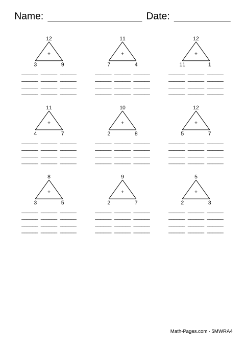 Sample page from Fact Family Worksheets