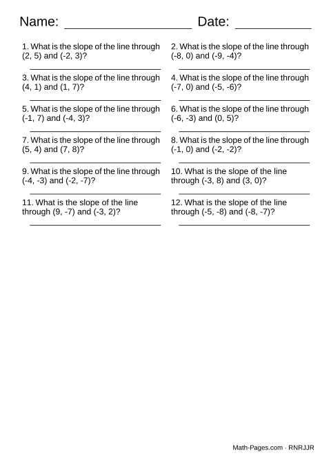 Sample page from Finding Slope from Two Points