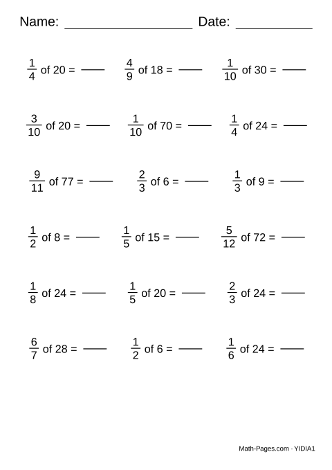 Sample page from Fraction of a Number