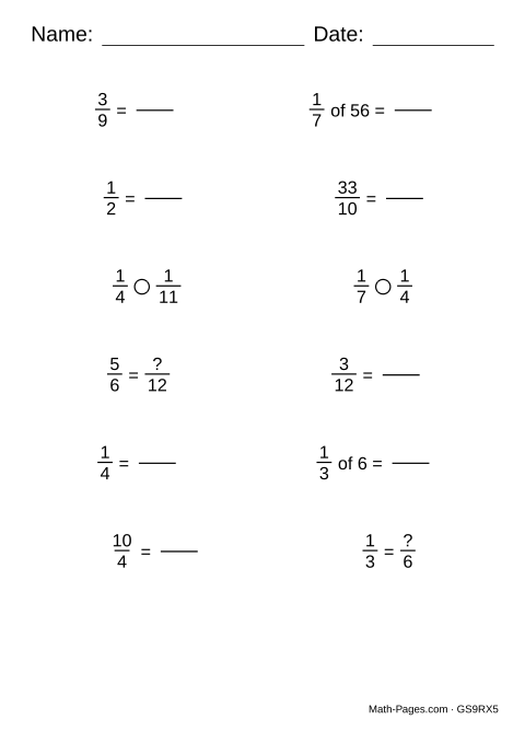 Sample page from Fractions Review