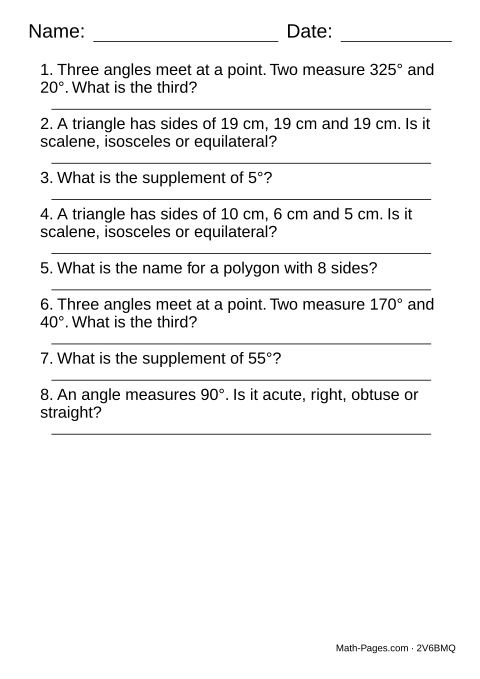 Sample page from Geometry Worksheets