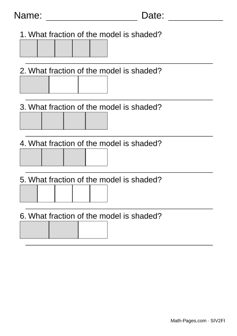 Sample page from Identifying Fractions From a Model
