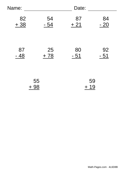 Sample page from Large Print Math Worksheets