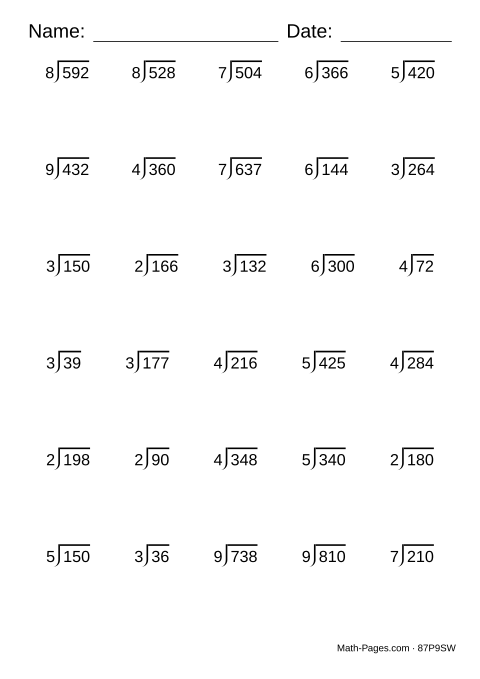 Sample page from Long Division Worksheets