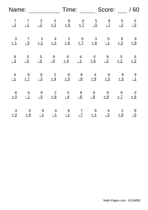 Sample page from Mad Minute Math