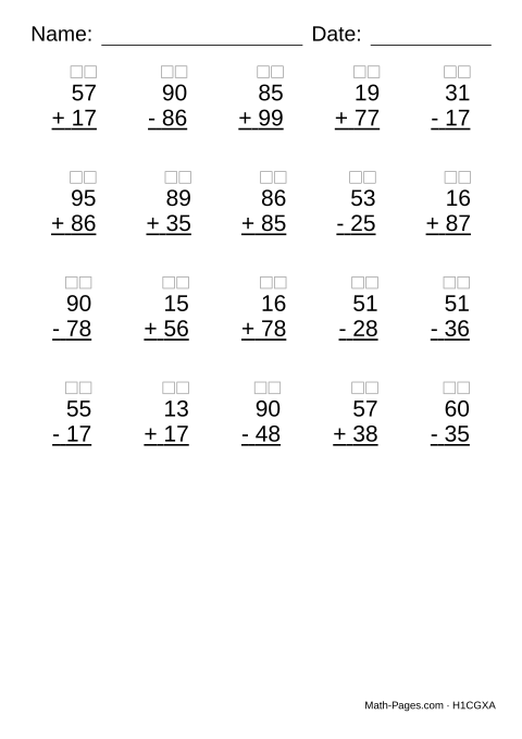 Sample page from Math Worksheets With Carry Boxes