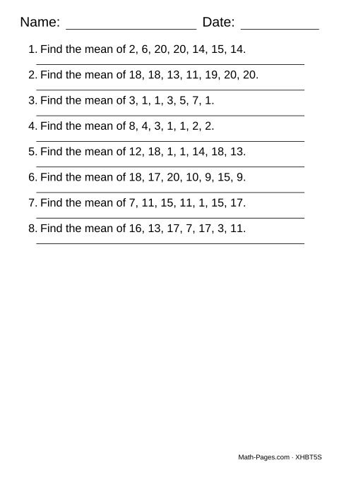 Sample page from Mean Worksheets