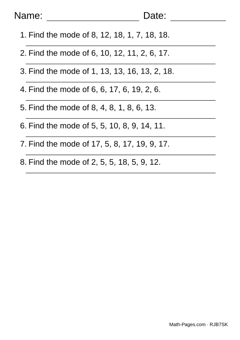 Sample page from Mode Worksheets