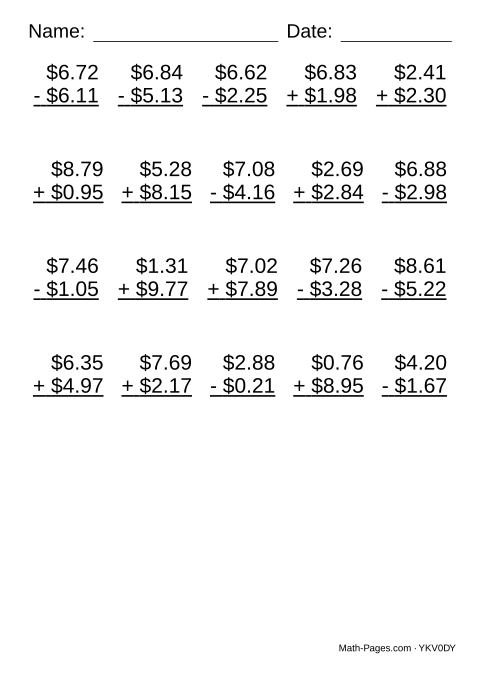 Sample page from Money Worksheets