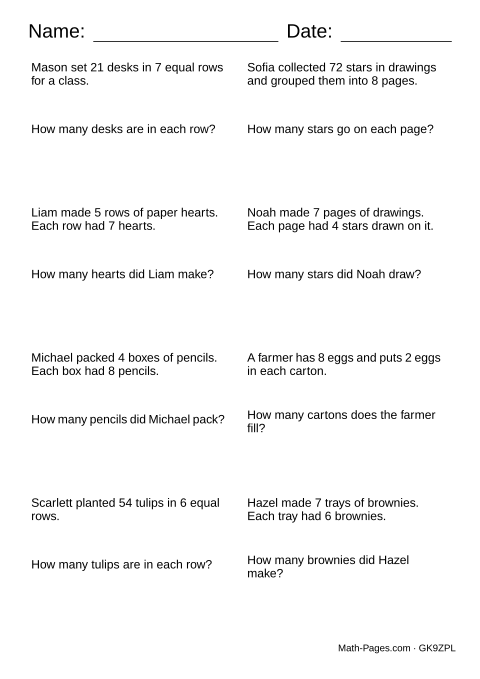 Sample page from Multiplication and Division Word Problems