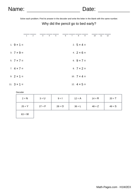 Sample page from Multiplication Math Riddles