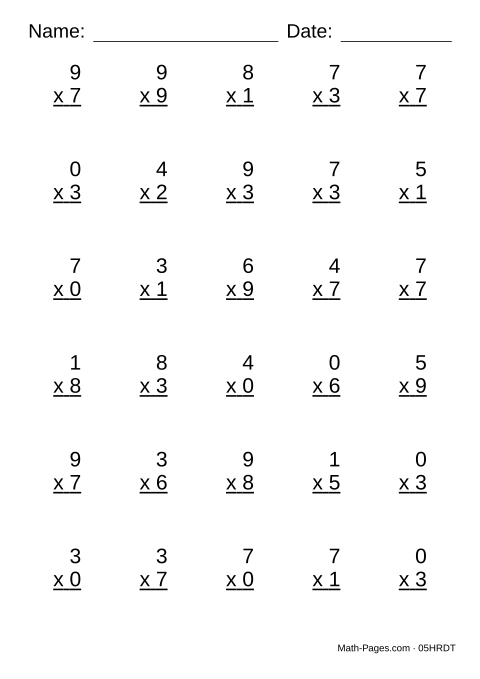 Sample page from Multiplication Worksheets