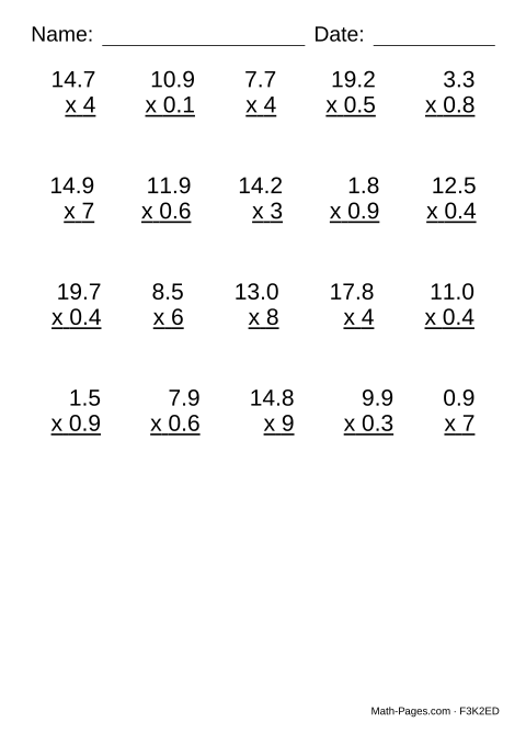 Sample page from Multiplying Decimals