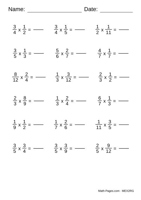 Sample page from Multiplying Fractions