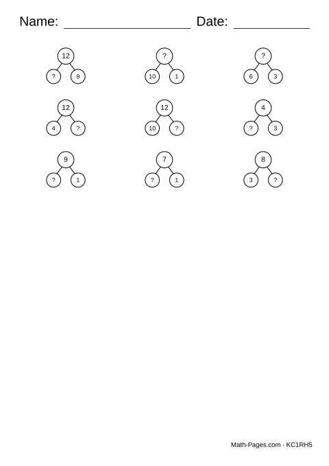 Sample page from Number Bonds Worksheets