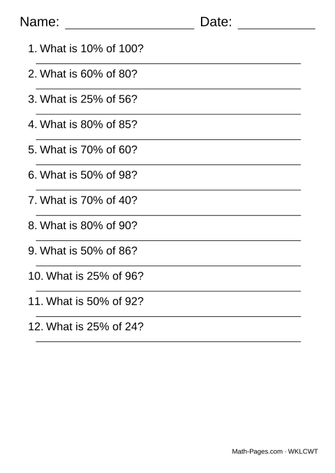 Sample page from Percentage of a Number