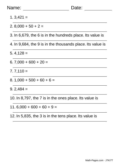 Sample page from Place Value Worksheets