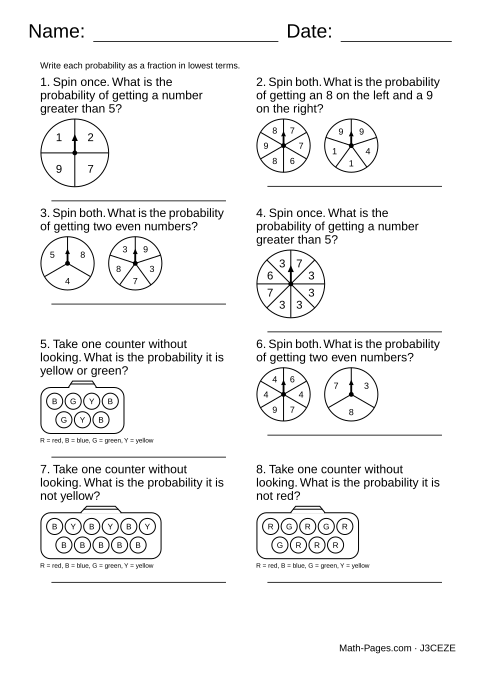 Sample page from Probability Worksheets