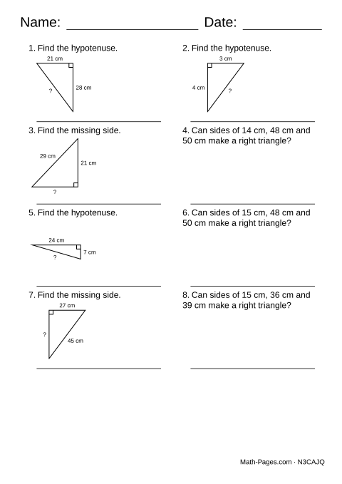 Sample page from Pythagorean Theorem Worksheets
