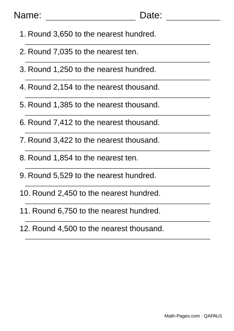 Sample page from Rounding Worksheets