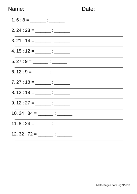 Sample page from Simplifying Ratios