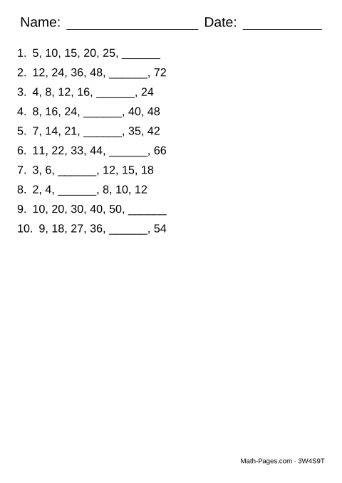 Sample page from Skip Counting Worksheets